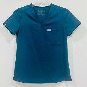 FIGS Catarina One Pocket‎ Scrub Top Pacific Blue Women’s Size XS Short Sleeves